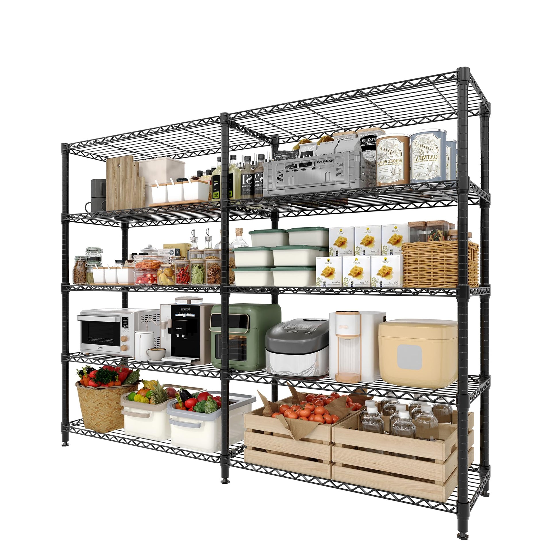 Armoire de rangement métallique Garvee 70 po H avec 5 étagères grillagées réglables pour cuisine, bureau, garage, capacité de charge de 1325 lb, en forme de L, robuste
