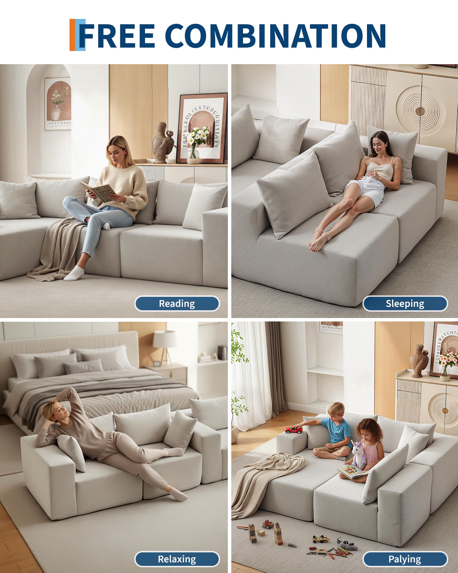 Canapé d'angle modulaire Garvee 108" Cloud, méridienne en L, tissu polymère confort sans os, style polyvalent pour le salon