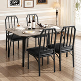 Ensemble table et chaises Garvee pour 4 personnes, design biseauté, coussins d'assise en polyuréthane, structure en MDF et acier, compact et robuste, idéal pour les petits espaces, noir. - noir