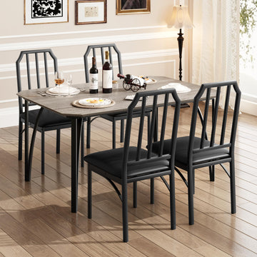 Ensemble table et chaises Garvee pour 4 personnes, design biseauté, coussins d'assise en polyuréthane, structure en MDF et acier, compact et robuste, idéal pour les petits espaces, noir.