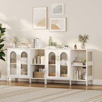 Garvee buffet avec portes vitrées, étagères réglables, MDF 3c, verre, poignées en métal, blanc moderne, pour le salon et la salle à manger