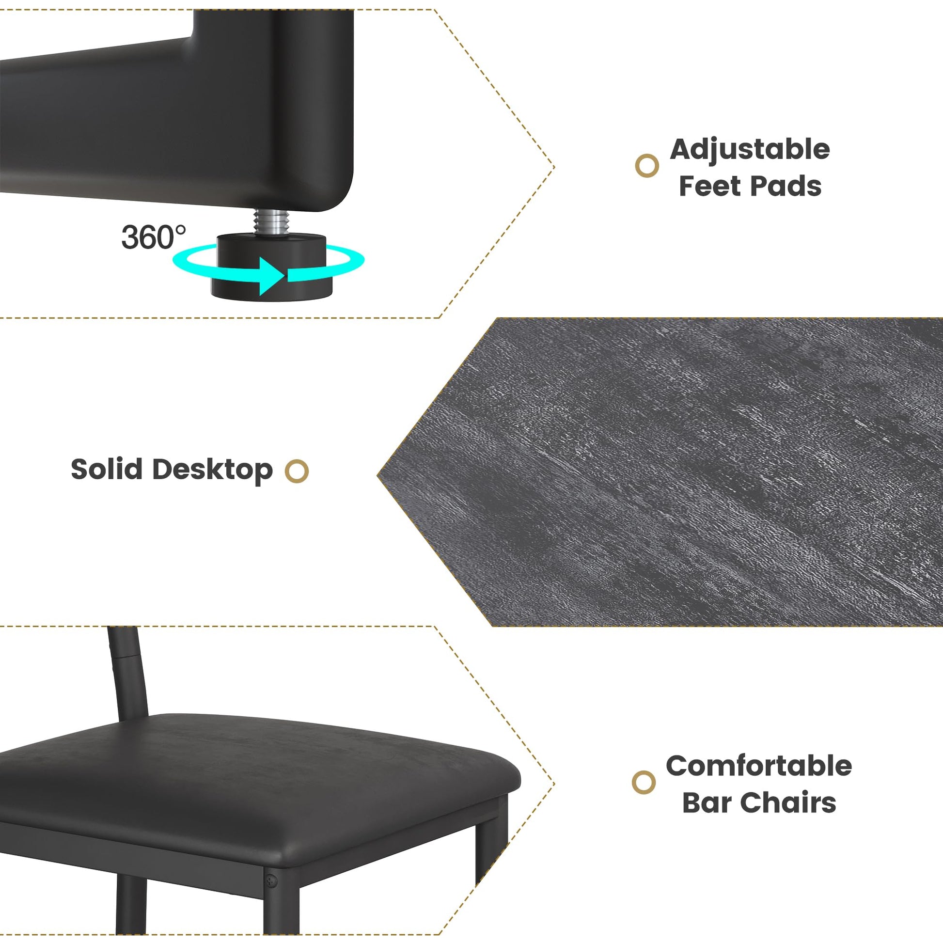 Ensemble table et chaises de bar Garvee avec plateau semi-circulaire rétro, rangement à 3 niveaux, tabourets recouverts de cuir pour la cuisine et le bureau, moderne et peu encombrant