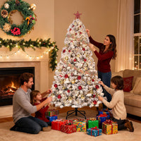 Sapin de Noël artificiel Garvee 183 cm – Aspect givré naturel, LED blanc chaud, socle en métal pour grandes pièces