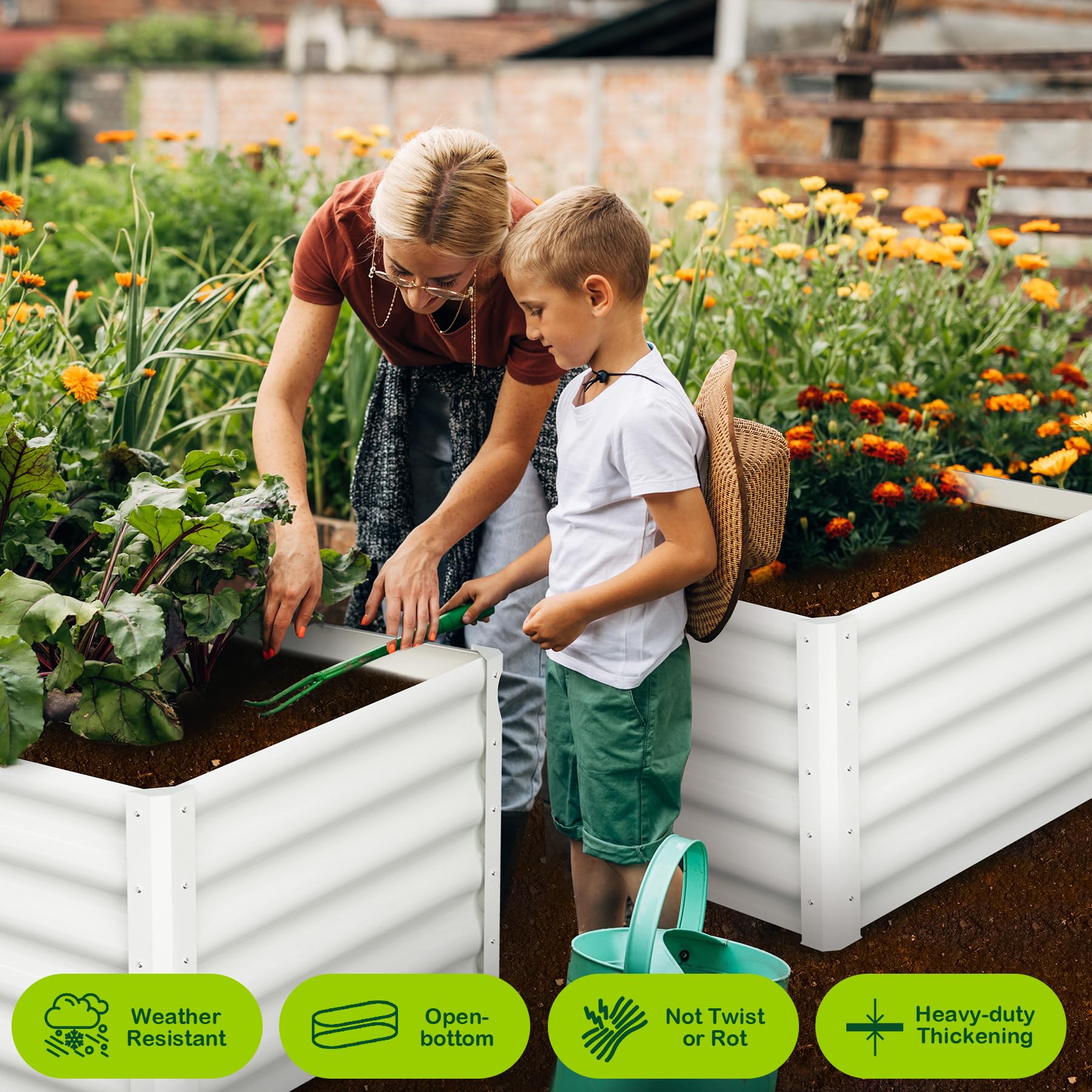 Jardinière surélevée galvanisée Garvee 180 x 90 x 45 cm, 2 pièces, métal durable, fond ouvert, rebord de sécurité, stable, pour jardin et terrasse, grise