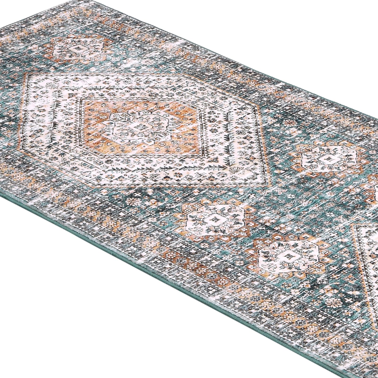 Tapis de couloir vintage Garvee, lavable, antidérapant, motif médaillon floral, vert, 60 x 230 cm, Allemagne
