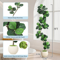 Garvee Ficus lyrata artificiel 213 cm en forme de S, pot blanc, feuilles en soie réalistes et branches ajustables, intérieur et extérieur