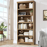 Garvee Bibliothèque haute à 6 niveaux 190 cm en bois et MDF, étagères réglables, meuble de rangement finition naturelle - Marron