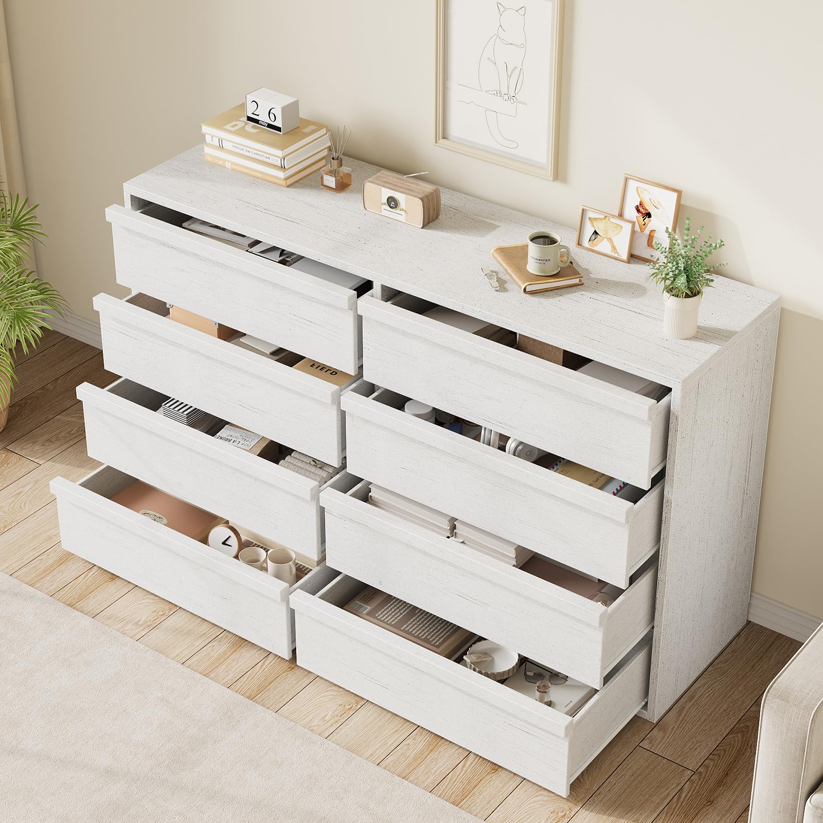 Garvee commode à 8 tiroirs avec grand espace de rangement pour la chambre et le salon, 137 cm, bois