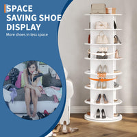 Tour à chaussures rotative Garvee à 7 niveaux, rotation à 360°, MDF 12 mm, idéale pour le salon et l'entrée, gain de place, polyvalente et autoportante.