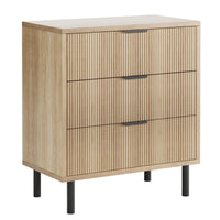 Garvee commode en chêne, 3 tiroirs, design cannelé, pieds en métal, protection anti-basculement, pour la chambre et le salon, noir