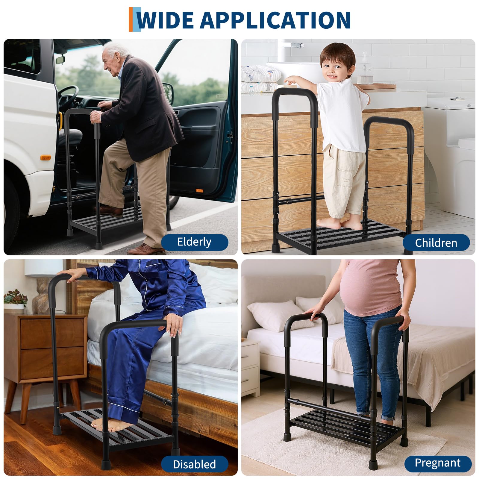 Garvee Marchepied avec poignée et plateforme antidérapante, charge 204 kg, rampe réglable, HDPE et acier, pieds en caoutchouc, pour seniors et personnes à mobilité réduite