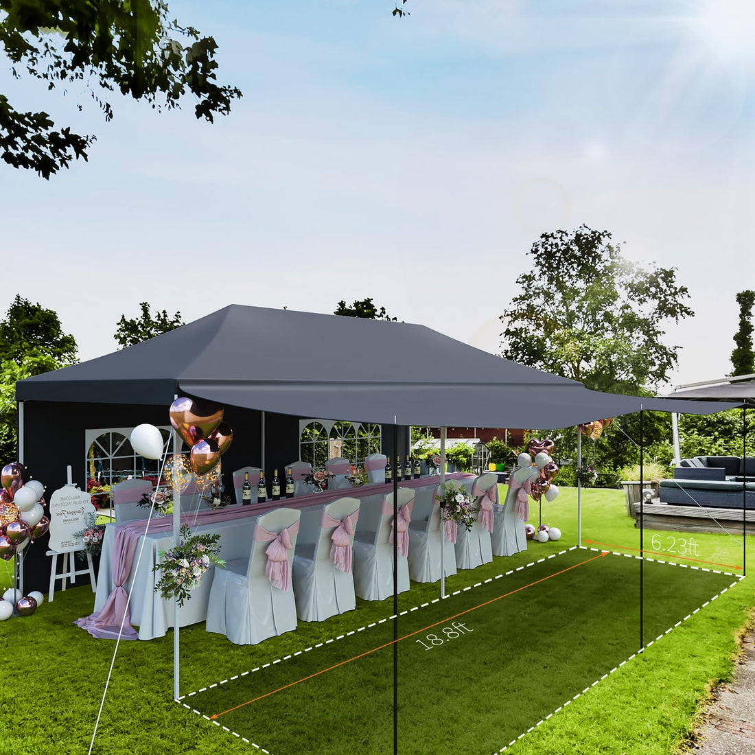 Garvee Tonnelle pliante 3x6 m avec 6 parois amovibles, Oxford 420D imperméable, hauteur réglable, pour fêtes et événements, résistante et stable, fenêtres transparentes