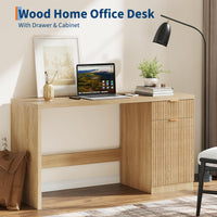 Bureau de direction Garvee 60" avec rangement, bureau moderne pour bureau à domicile, MDF de 1,18" (3 cm), chêne naturel, salon et bureau