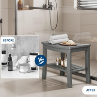 Banc de douche Garvee en PEHD avec étagère pour salle de bain et baignoire, aspect bois, imperméable, facile à nettoyer