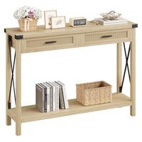 Console Garvee style ferme avec tiroirs en rotin, 109 cm, style rustique, idéale pour un couloir ou un salon.