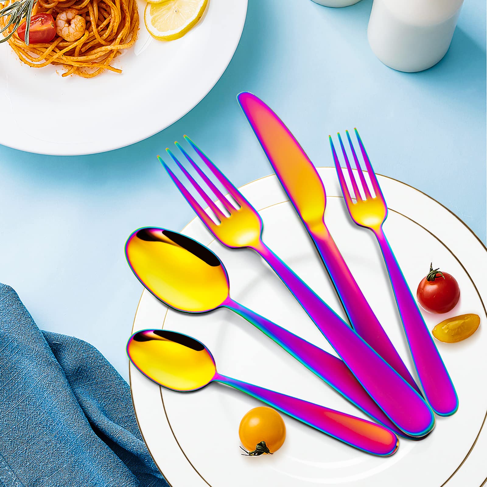 Garvee Ensemble de couverts modernes 30 pièces pour 6 personnes, en acier inoxydable, compatible lave-vaisselle, antirouille, ergonomique, argenté, idéal pour la maison, le restaurant et l'hôtel.