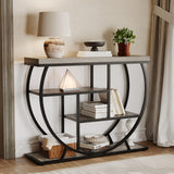 Garvee Console d’Entrée Industrielle à 4 Étagères, Base Ronde, Bois et Métal, Compacte et Élégante - Gris