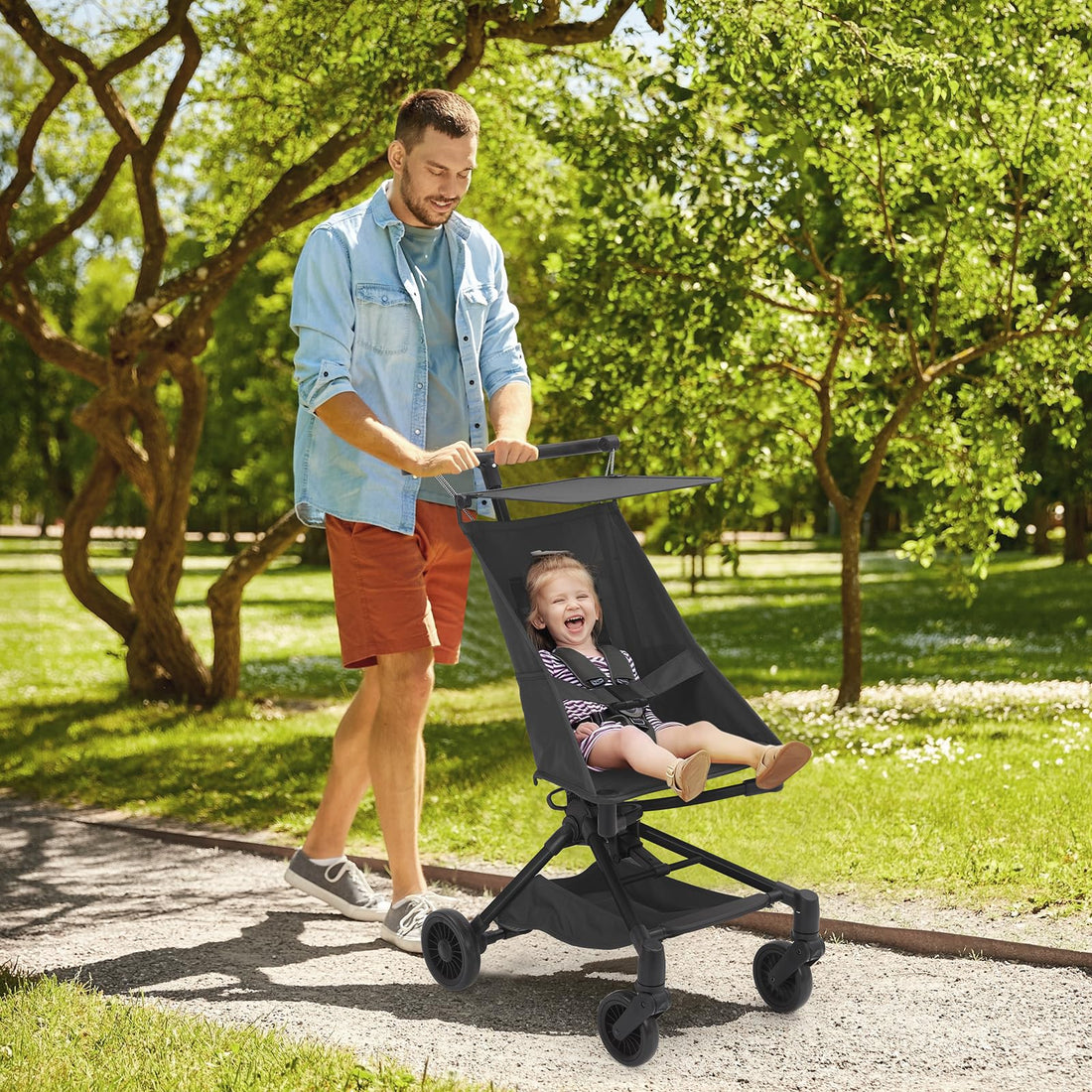 Poussette de voyage Garvee Baby – Légère, châssis en fibre de carbone, protection UV, pliable, 3,8 kg, idéale pour la ville et les voyages