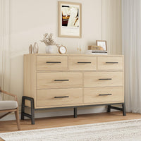 Commode Garvee à 7 tiroirs en MDF, table imperméable pour chambre et salon, design moderne et robuste, 132 x 41 x 81 cm, coloris naturel