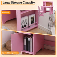 Ensemble bureau enfant Garvee avec étagère et tiroir pour garçons et filles de 3 à 8 ans, en bois rose, pour l'apprentissage et la salle de jeux.