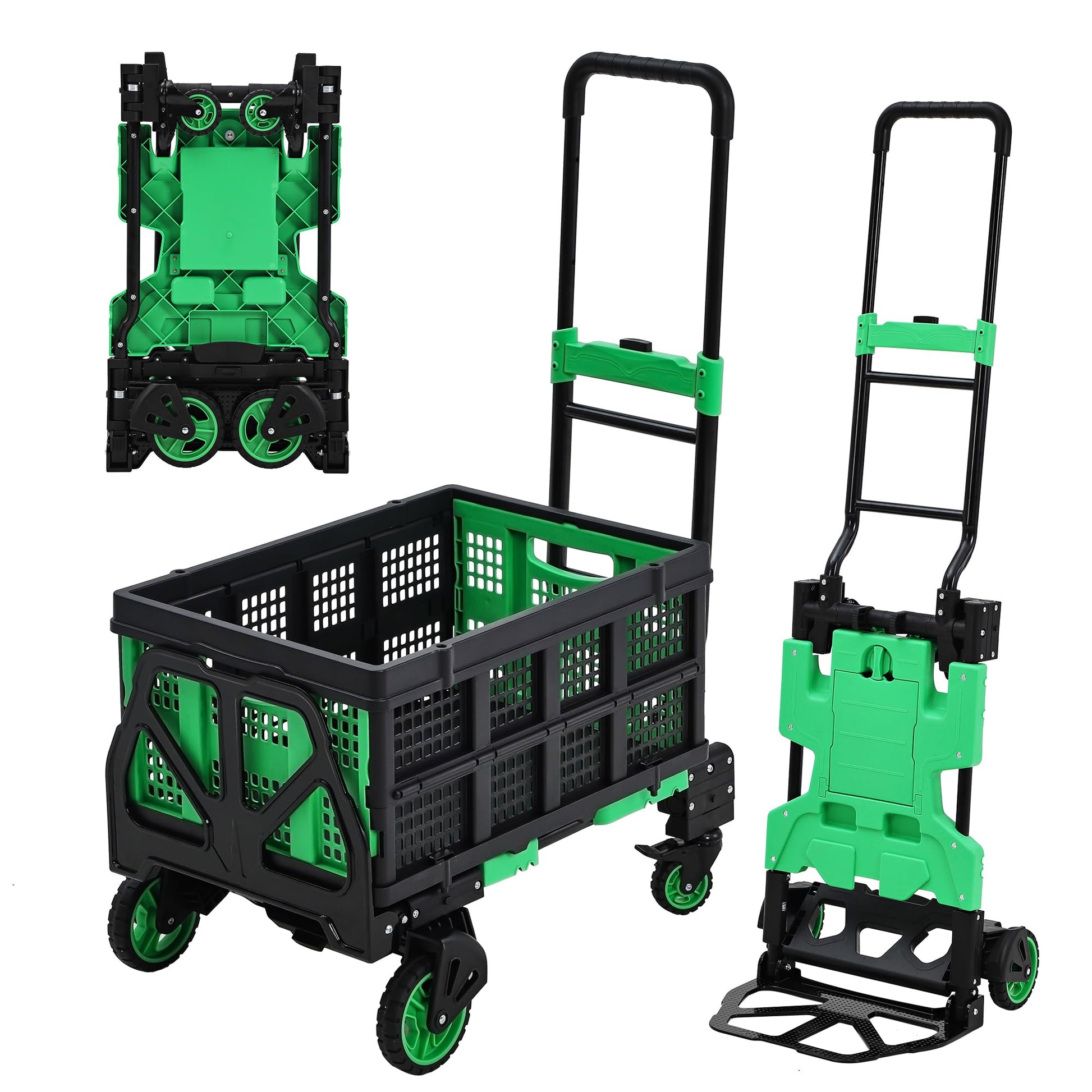 Garvee Chariot Pliable 2 en 1 avec Panier et Poignée Réglable, Charge 150 kg, Métal Robuste, Roues Silencieuses, pour Courses et Déménagements