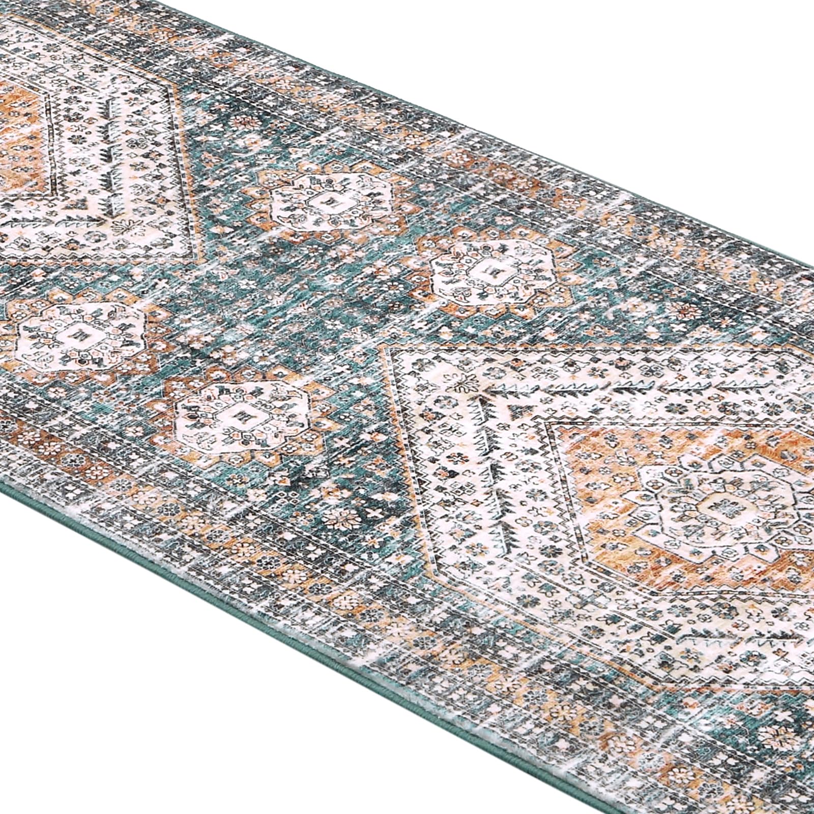 Tapis de couloir vintage Garvee, lavable, antidérapant, motif médaillon floral, vert, 60 x 230 cm, Allemagne