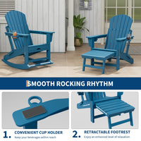 Garvee Fauteuil Adirondack à bascule pliant 4 en 1 avec repose-pieds rétractable et porte-gobelet, HDPE résistant, base amovible, pour patio et jardin, noir
