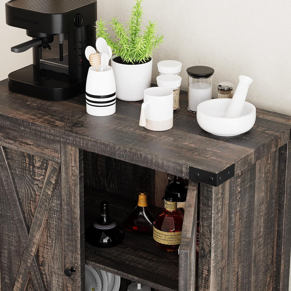 Garvee petit buffet de style campagnard, 2 portes, étagères réglables, MDF, pour le salon et la salle à manger, 76 × 40 × 80 cm, marron rustique