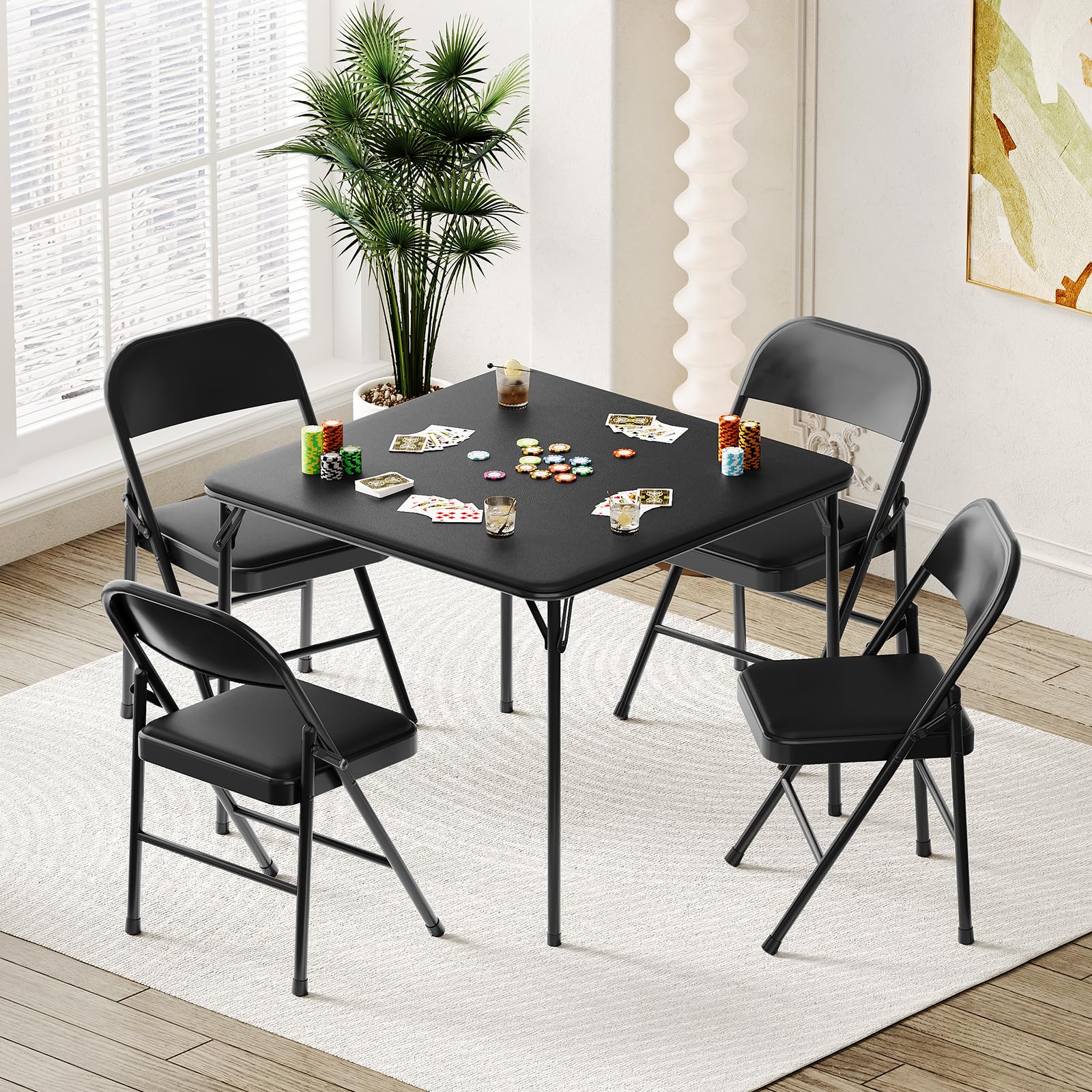 Table pliante Garvee 85,3 cm (33,6 pouces) avec coussin en PU, cadre en métal et pieds antidérapants, idéale pour le bureau et le camping. Couleur : noir. Portable.