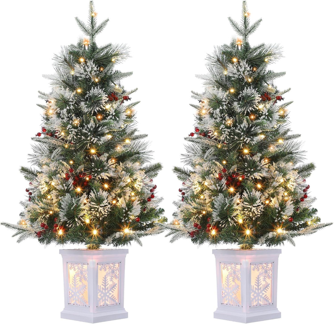 Sapin de Noël artificiel Garvee, lot de 2 – 90 cm, 78 LED à fibre optique (blanc chaud), 8 modes d'éclairage, socle flocon de neige