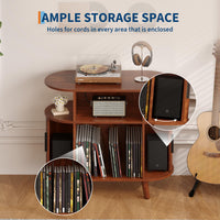 Garvee Meuble pour platine vinyle 89 cm avec station de charge, rangement pour 300 disques, design ondulé moderne, finition noyer