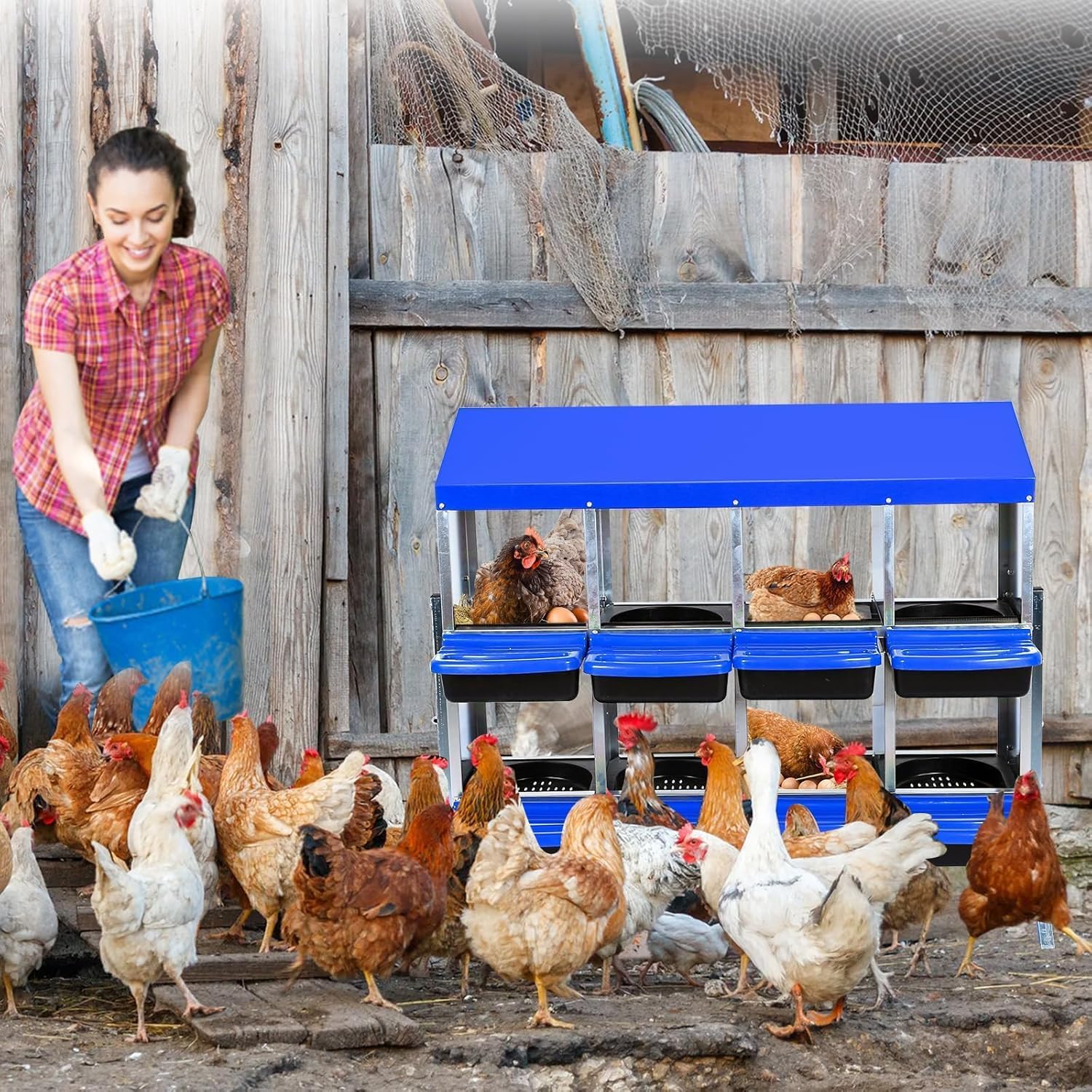 Nichoir à poules Garvee 8 trous avec pieds 107×52×95 cm – Bleu, hygiénique et ergonomique pour écuyers professionnels