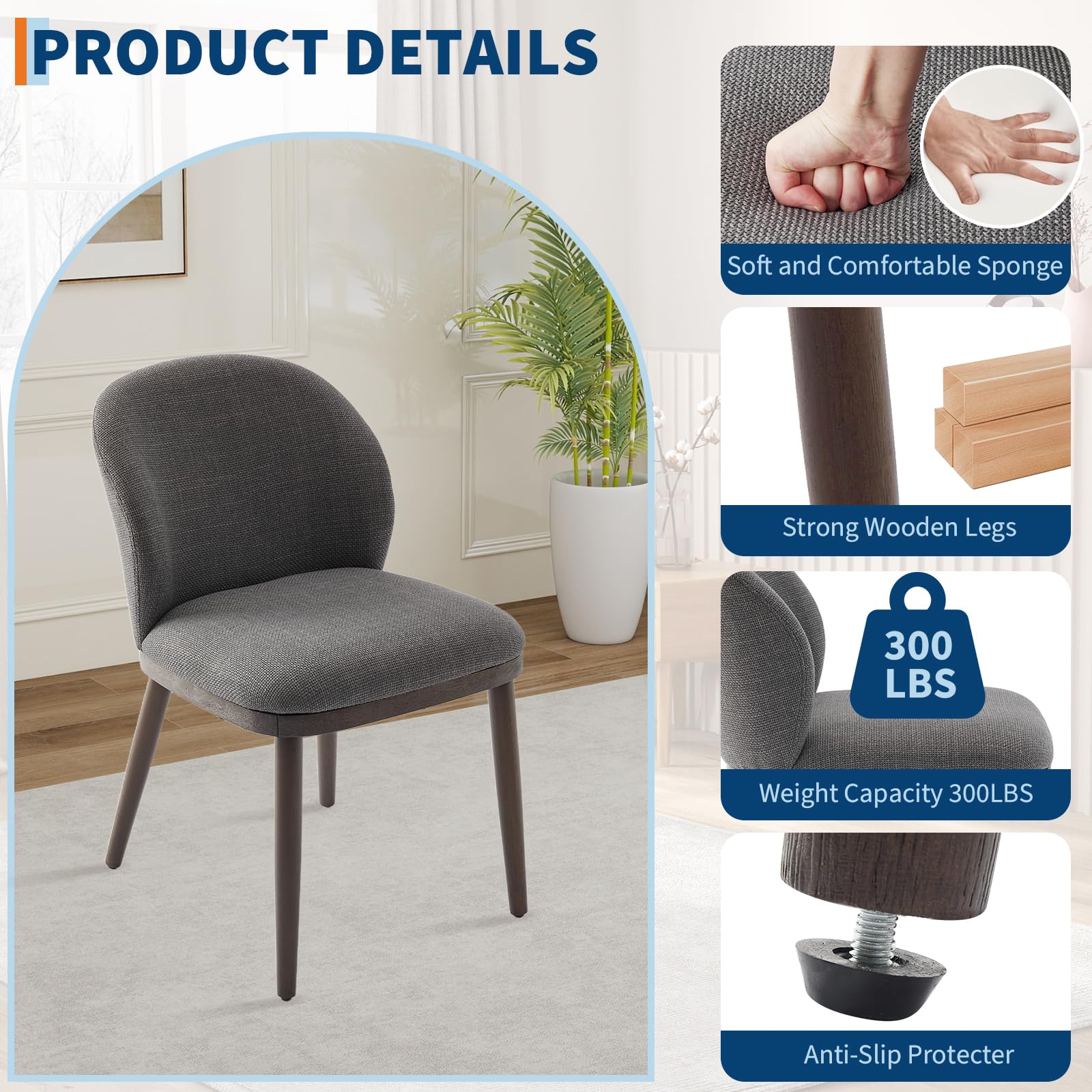 Ensemble de 2 chaises de salle à manger Garvee, revêtement moderne, dossier ergonomique, pieds en bois, capacité de charge de 120 kg, gain de place, pour cuisine et restaurant, gris
