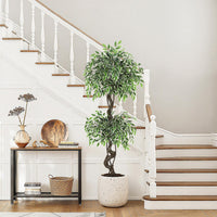 Garvee Ficus artificiel panaché blanc 150 cm en PE durable, plante réaliste pour décoration intérieure et extérieure