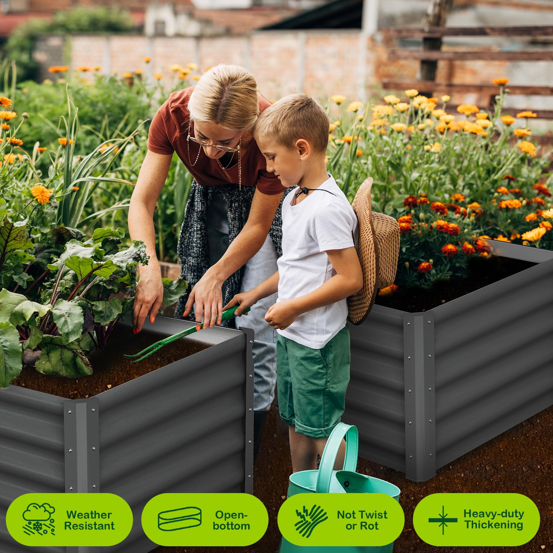 Jardinière surélevée galvanisée Garvee 182 x 91 x 46 cm (6 x 3 x 1,5 pi) - Construction robuste en acier - Protection antirouille - Fond ouvert - Coins de sécurité