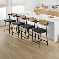 Garvee Tabourets de bar vintage avec dossier et accoudoirs, assise rembourrée, structure métallique robuste, pour cuisine, îlot central et bar