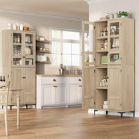 Garvee armoire de cuisine de 180 cm de haut avec portes vitrées, 4 portes, 5 étagères réglables, en bois de bouleau