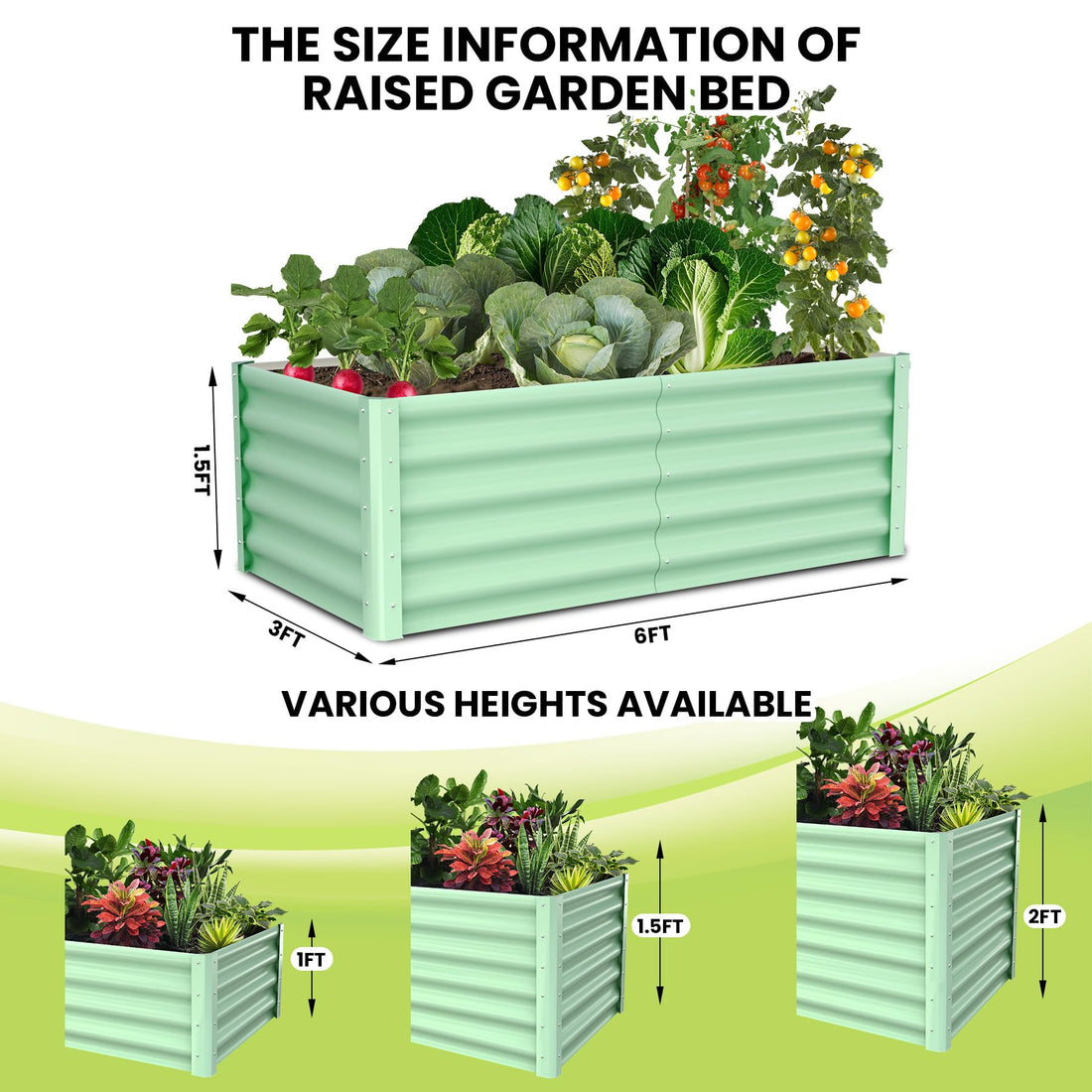 Jardinière surélevée galvanisée Garvee 180 x 90 x 45 cm en acier avec rebord de sécurité pour jardin et terrasse, durable et antirouille