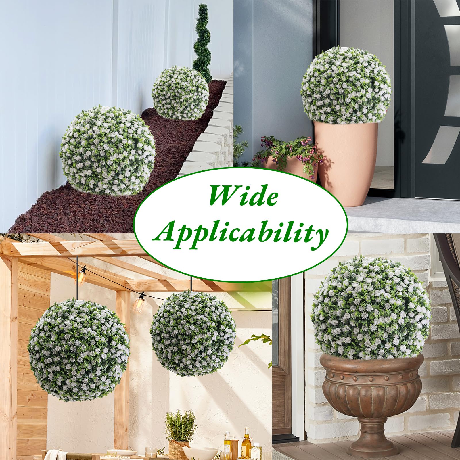 Garvee Lot de 2 Boules de Buis Artificielles 45 cm avec Fleurs, PE Résistant aux UV, pour Mariage et Balcon, Vert Rouge Blanc