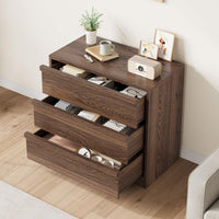 Commode Garvee à 3 tiroirs, noyer, offrant un grand espace de rangement pour la chambre, le salon et le couloir, 75 cm x 40 cm x 77 cm, design moderne