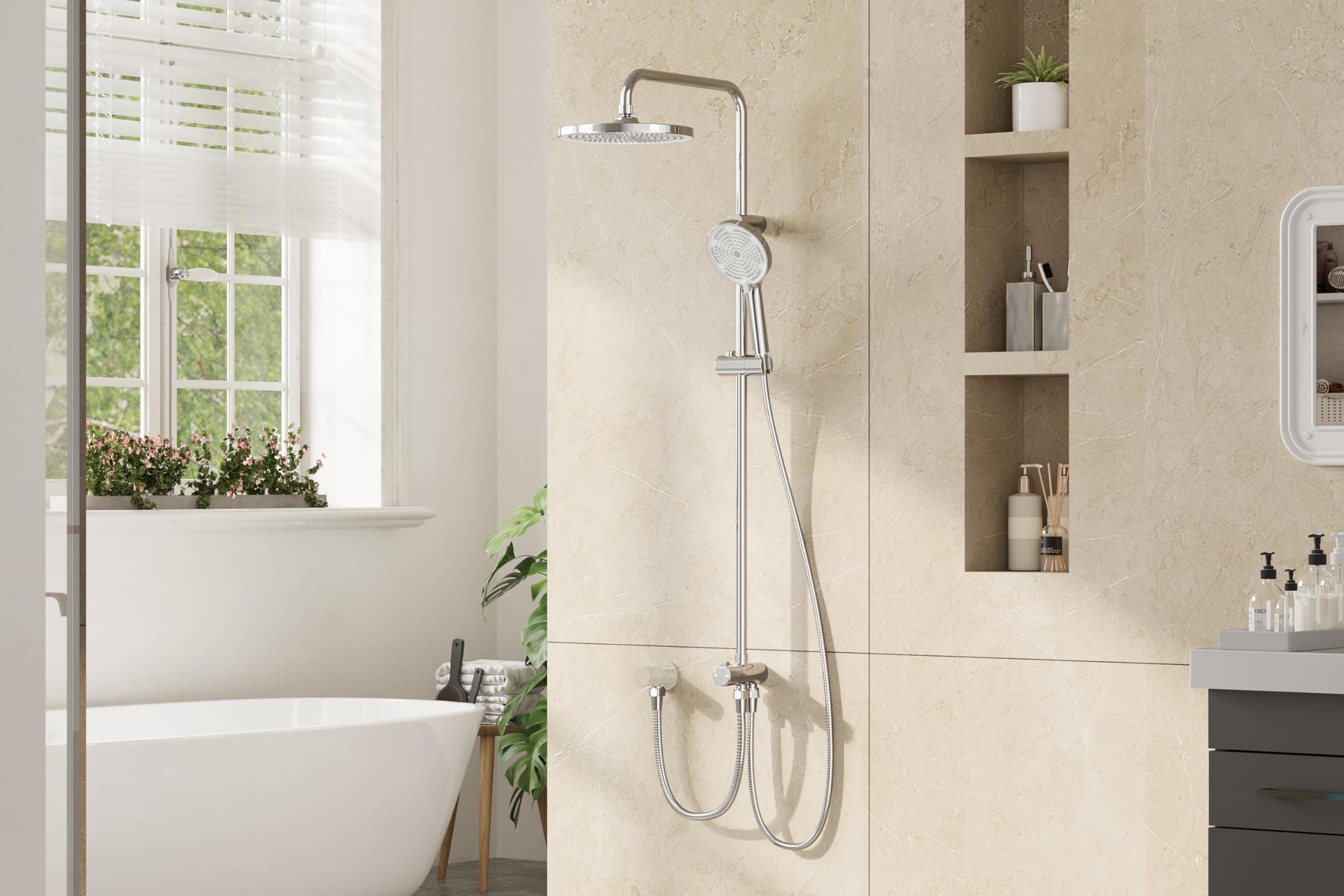 Colonne de douche GARVEE Rain Shower sans accessoires chromés – Colonne de douche ronde en acier inoxydable 25 cm