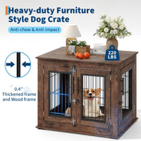 Garvee Cage pour chien style farmhouse taille moyenne, meuble d’appoint en bois robuste avec doubles portes, niche intérieure anti-mordillage pour petit/moyen chien, salon