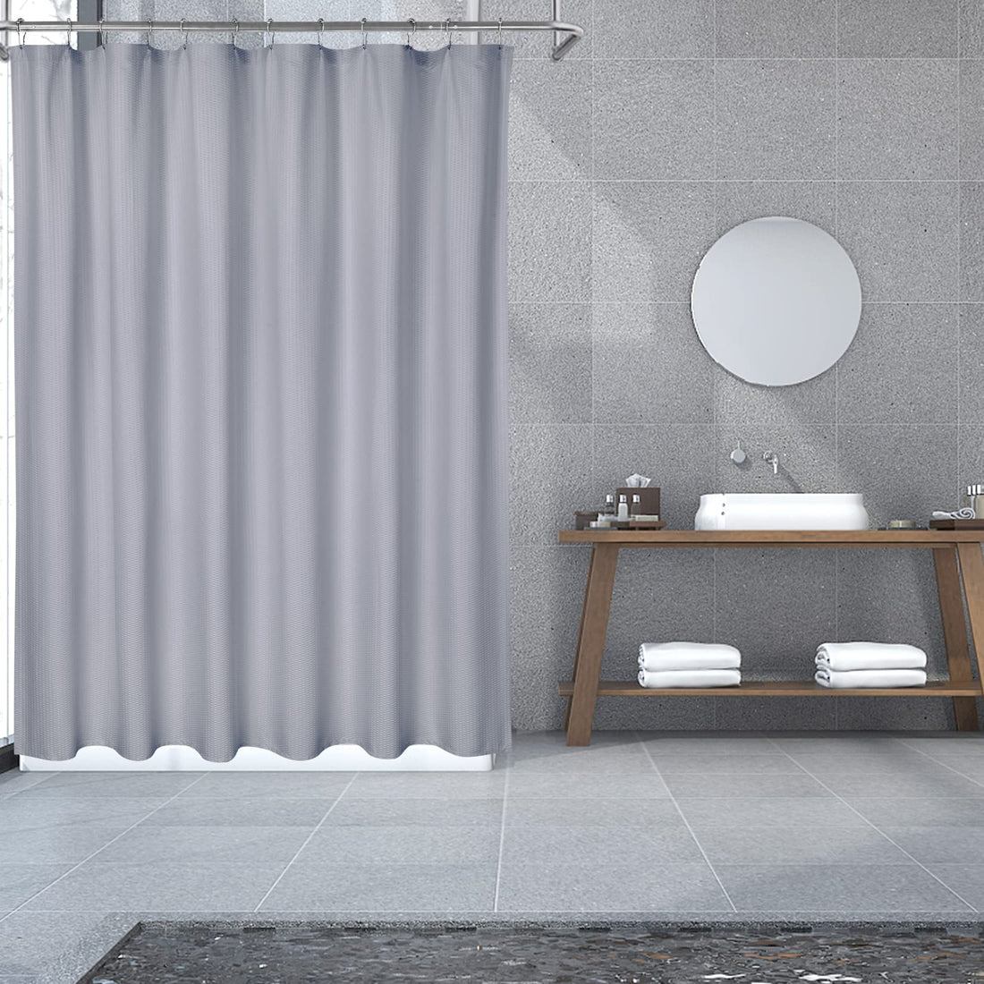 Garvee Rideau de douche en microfibre déperlante, gris, motif en relief, ourlet lesté, 12 œillets