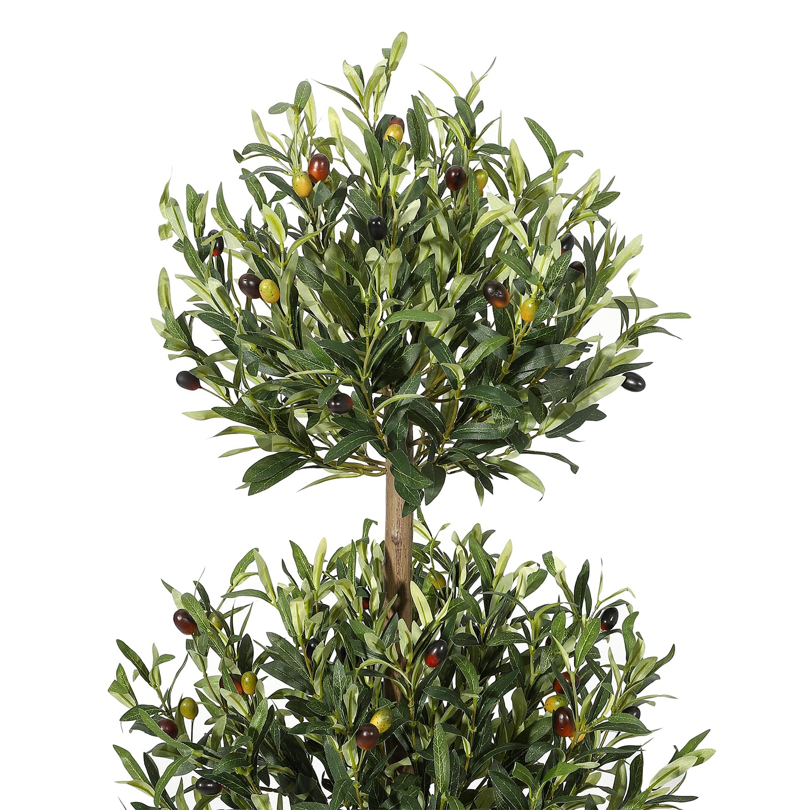 Garvee Olivier artificiel topiaire 150 cm à triple boule, avec mousse et pot, résistant aux UV, décoration verte pour intérieur et extérieur