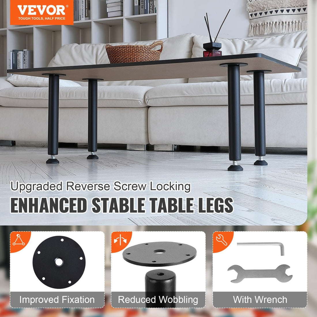 Ensemble de 4 pieds de bureau Garvee en acier renforcé 70-90 cm – Pieds de table robustes pour bureaux à monter soi-même, projets de rénovation domiciliaire, offrant une grande stabilité et un montage facile.
