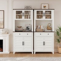 Armoire de cuisine Garvee de 183 cm de haut avec compartiment micro-ondes, espace de rangement, bois, tiroirs, portes vitrées, blanc, salle à manger
