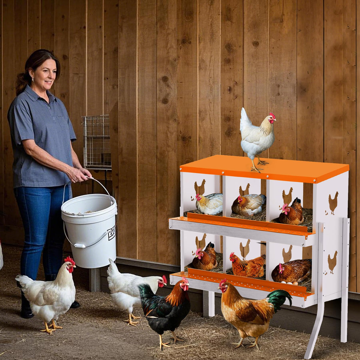 Garvee Nichoir à 6 compartiments, en acier galvanisé avec plateau de récupération des œufs, 81 × 43 × 67,6 cm, pour poules, canards, oies et lapins, jardin et ferme (avec support)