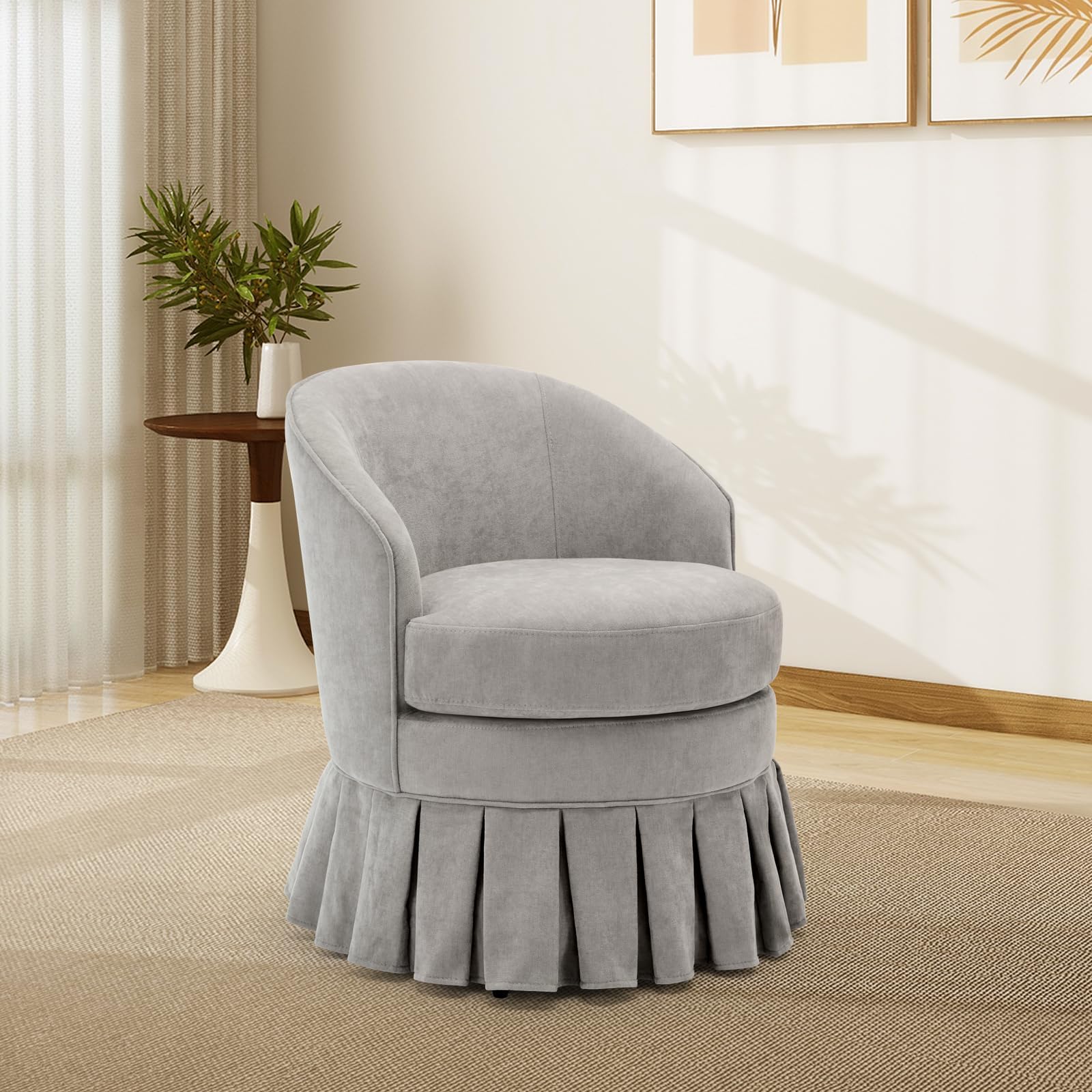 Garvee Fauteuil Moderne Mid-Century Pastel, Bois Naturel, Coussin Ergonomique, Compact et Confortable, pour Salon, Chambre et Coin Détente