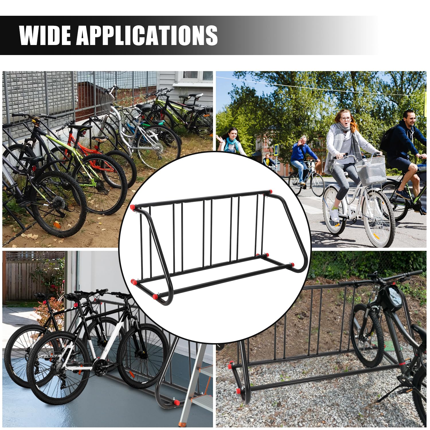 Support de vélo de sol Garvee pour 5 vélos, en métal résistant à la rouille, pour l'intérieur et l'extérieur, idéal pour les garages et les écoles, 100 % acier, gain de place.