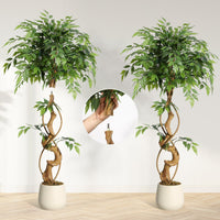 Ficus artificiel Garvee de 120 cm avec tronc courbé, plus de 756 feuilles en soie, pot blanc, branches ajustables pour la décoration de la maison et du bureau